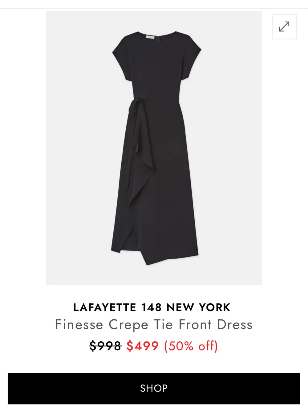 Lafayette 148 New York Black Midi Crepe Tie-Front Dress